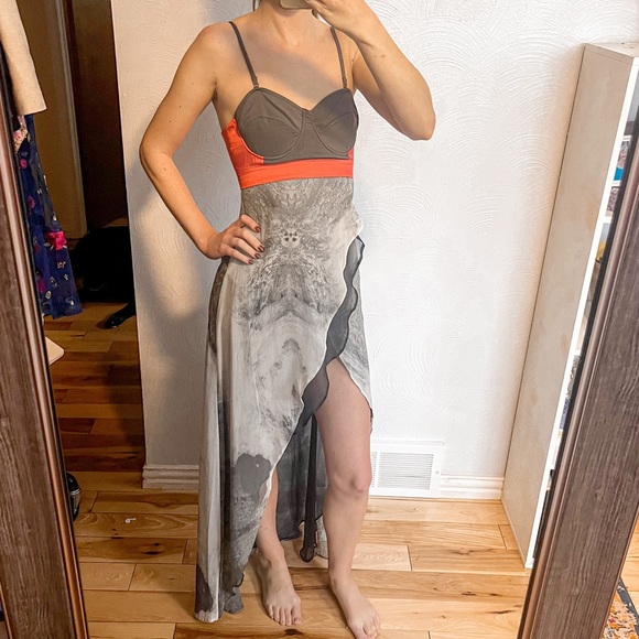 Stolen Girlfriends Club Asymmetrical Midi Dress Silk Bustier Faux Wrap Sleeveles - Picture 3 of 8